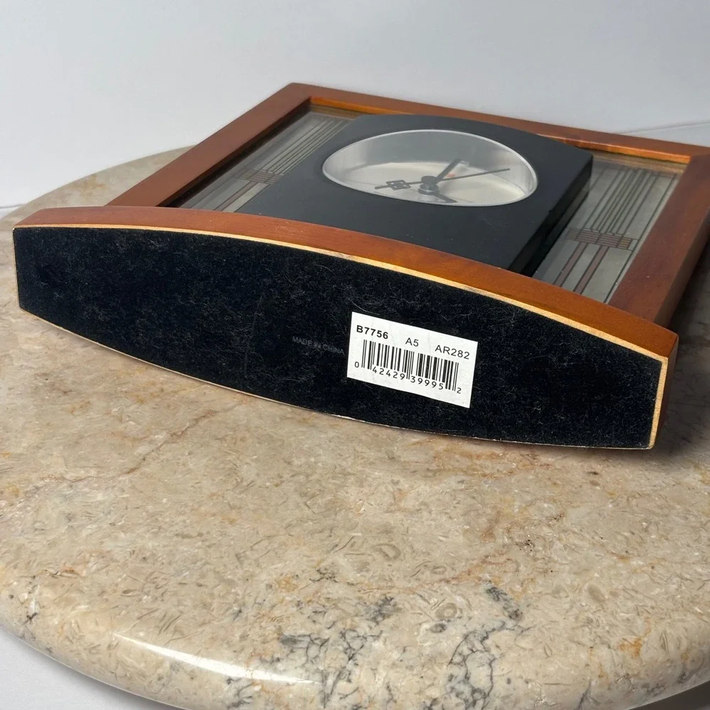 Bulova Frank Lloyd Wright Exhibition Table Clock Brown Wood Glass Mission FLAW